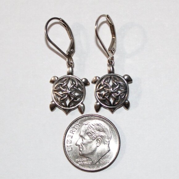 Sterling Silver Celtic Knot Turtle Earrings - Picture 3 of 5